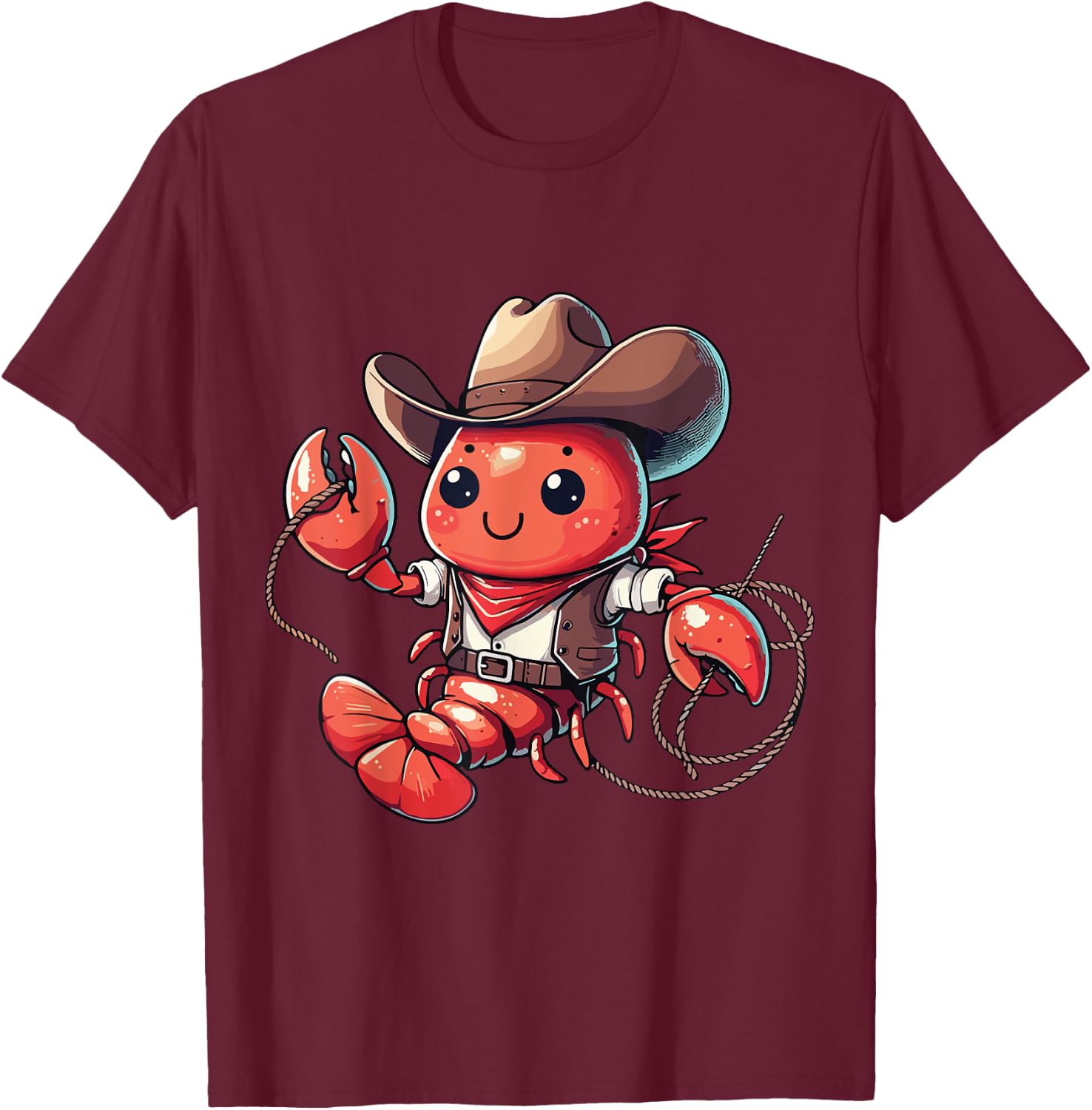 Western Rodeo Cowboy Outfit Hat Lobster Texas Animals T-Shirt - T-Shirt | Maroon