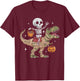 Skeleton Riding Mummy Dinosaur T Rex Pumpkin Happy Halloween T-Shirt - T-Shirt | Maroon
