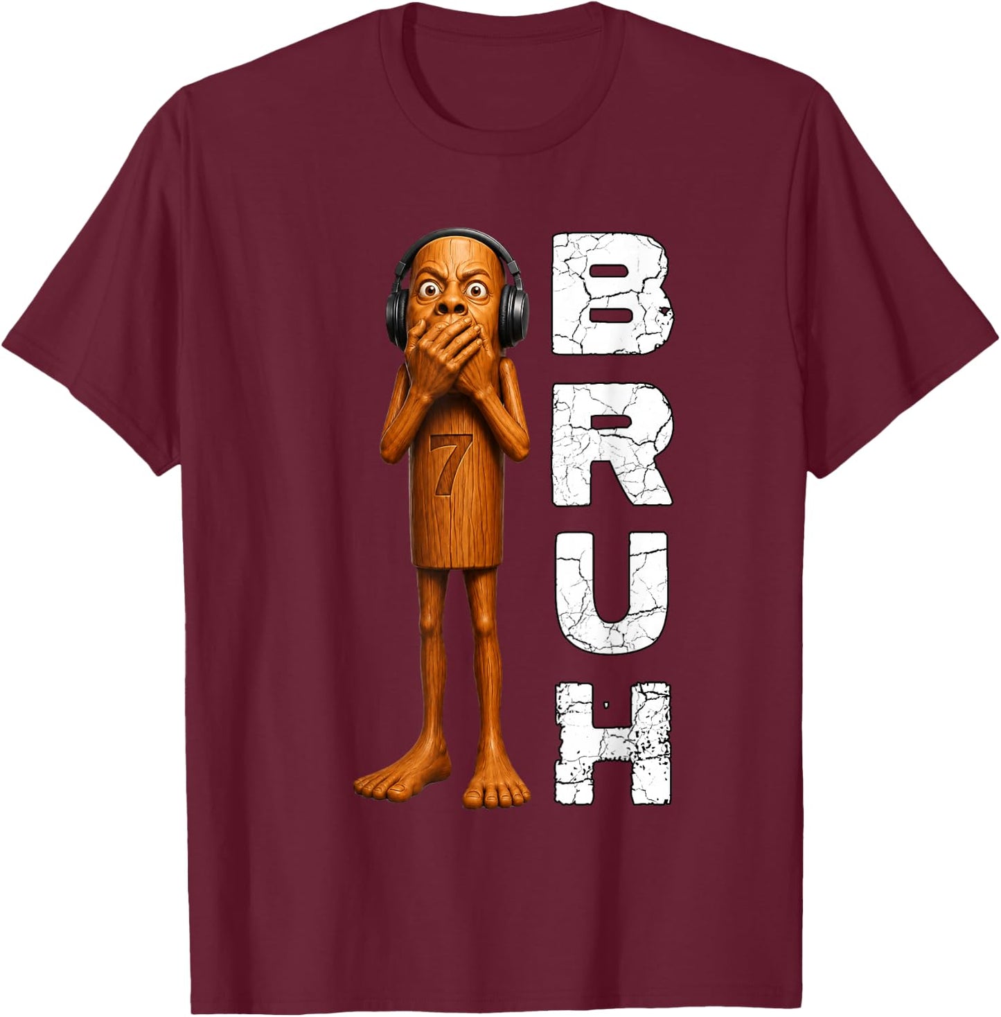 Funny Tung Tung Speed Scared Face Tuff Brainrot Meme T-Shirt - T-Shirt | Maroon