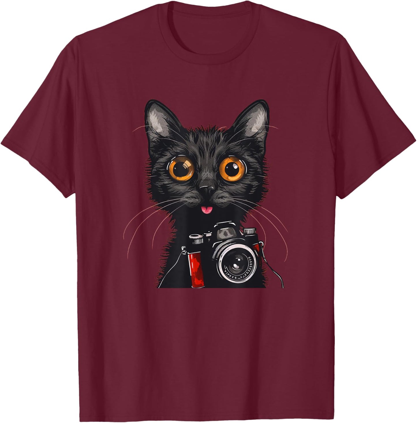 Funny Tourists Cat with Camera Costume Women Kids T-Shirt - T-Shirt | Maroon