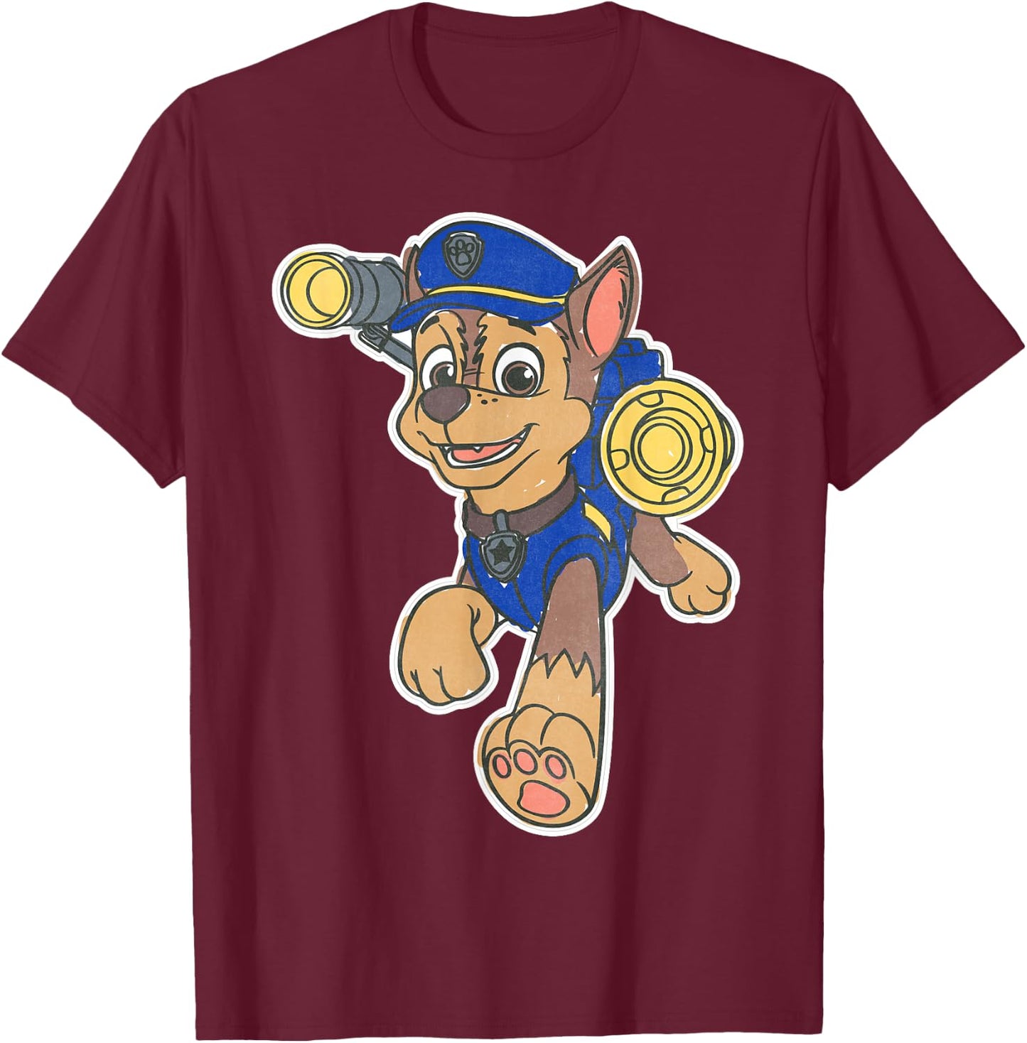Paw Patrol Chase Character Patch - Boys' Black Short Sleeve Classic Fit - Small T-Shirt - T-Shirt | Maroon
