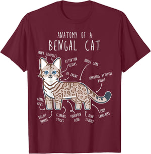 Snow Bengal Cat Seal Lynx Anatomy, Funny Cute Pet Mom Dad Men Women Girls Kids T-Shirt - T-Shirt | Maroon