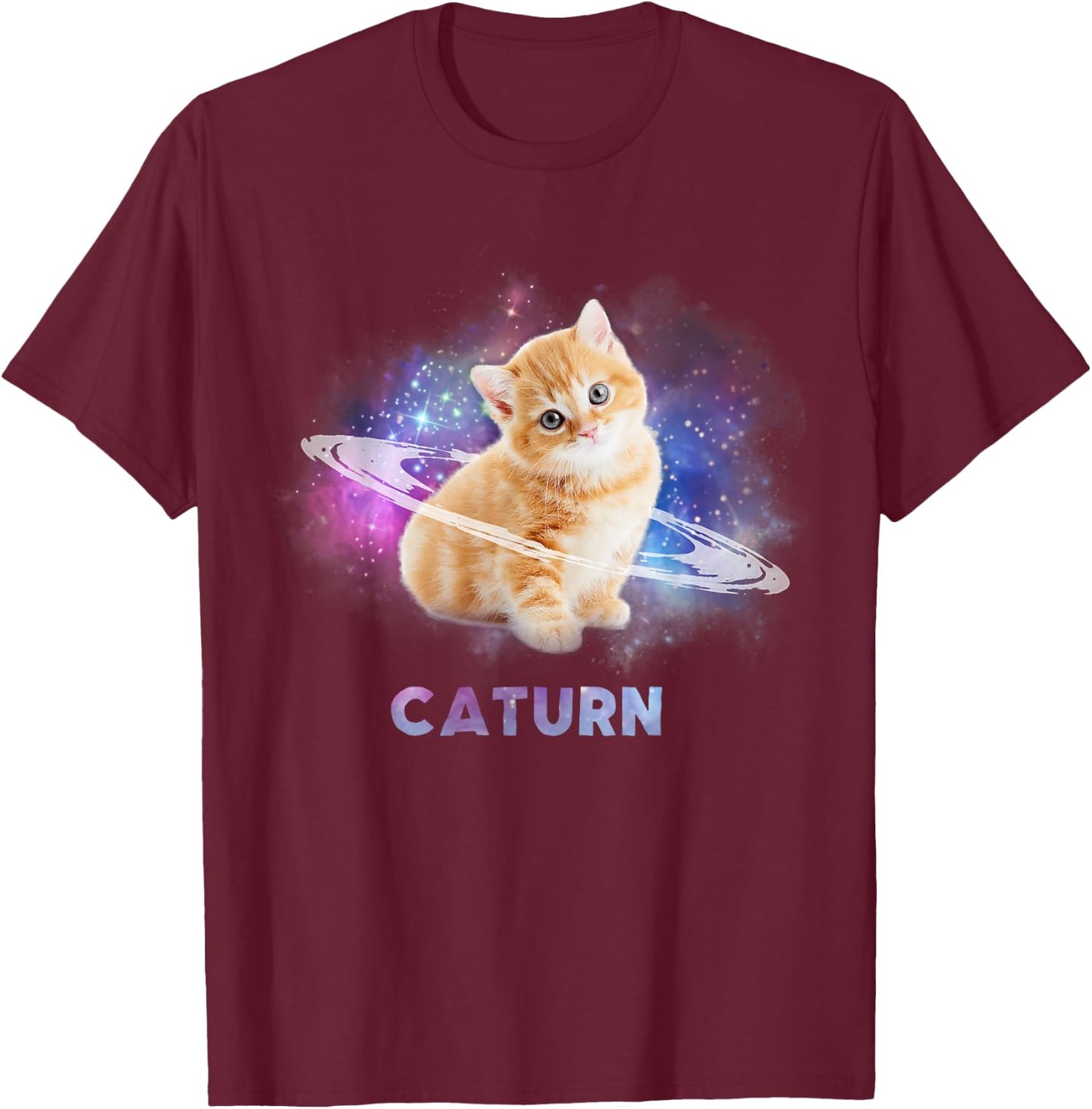 Cat in space caturn Women Girls Kids T-Shirt - T-Shirt | Maroon