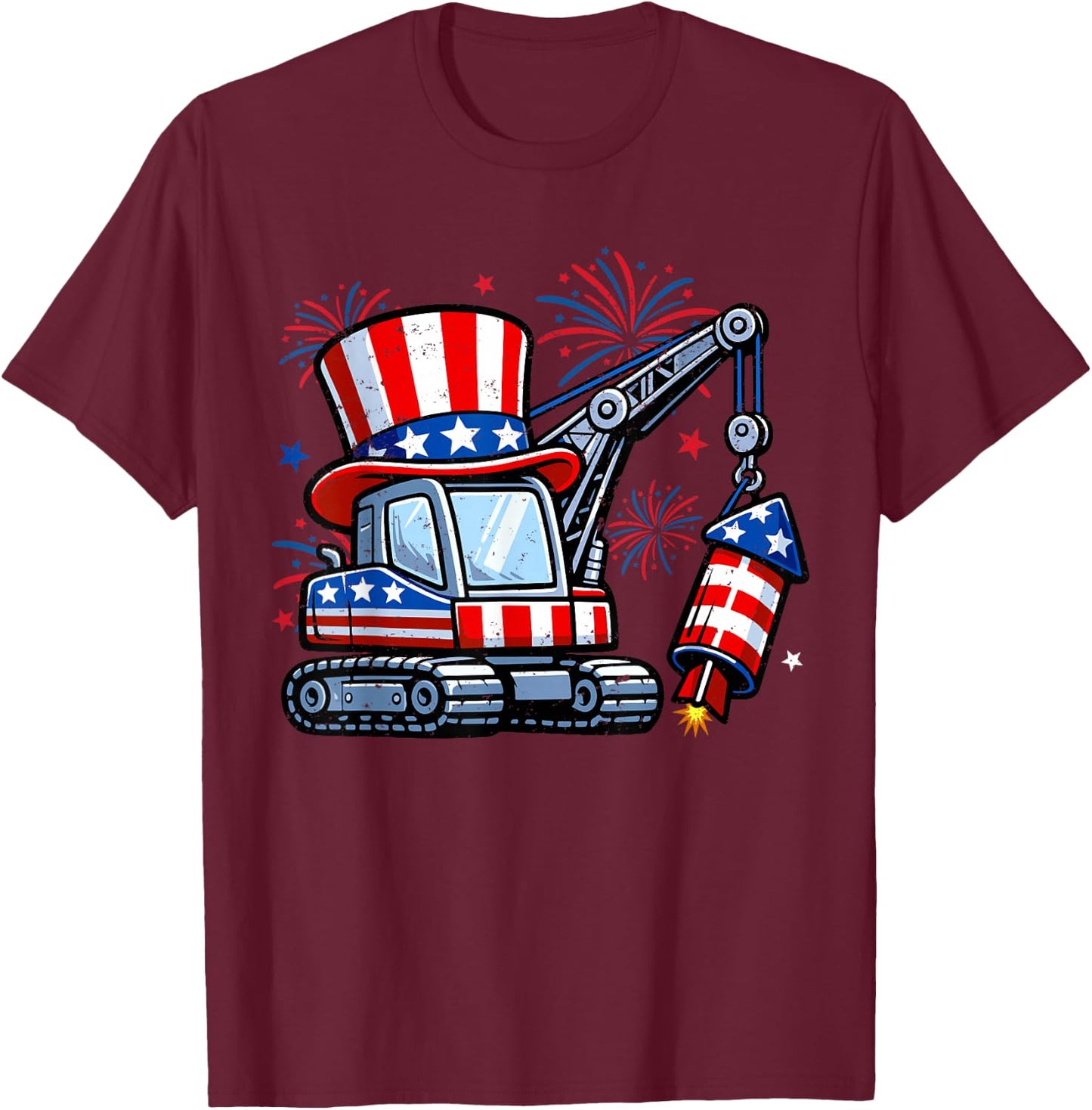Crane Truck Firecrackers 4th of July Patriotic Boys Toddler T-Shirt - T-Shirt | Maroon