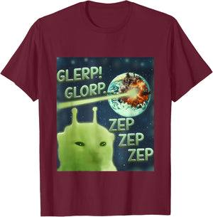 Glerp Glorp Funny Alien Cat Meme, Brainrot , Costume T-Shirt - T-Shirt | Maroon