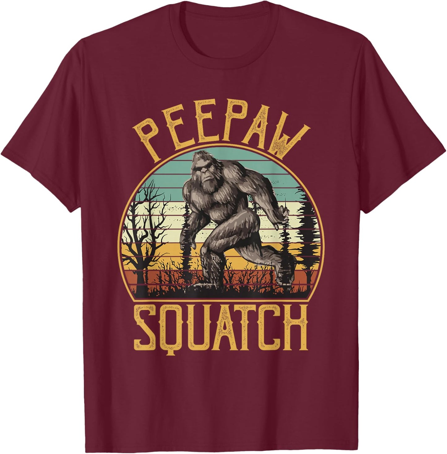 Peepaw Squatch Bigfoot Grandpa Sasquatch Family Matching T-Shirt - T-Shirt | Maroon