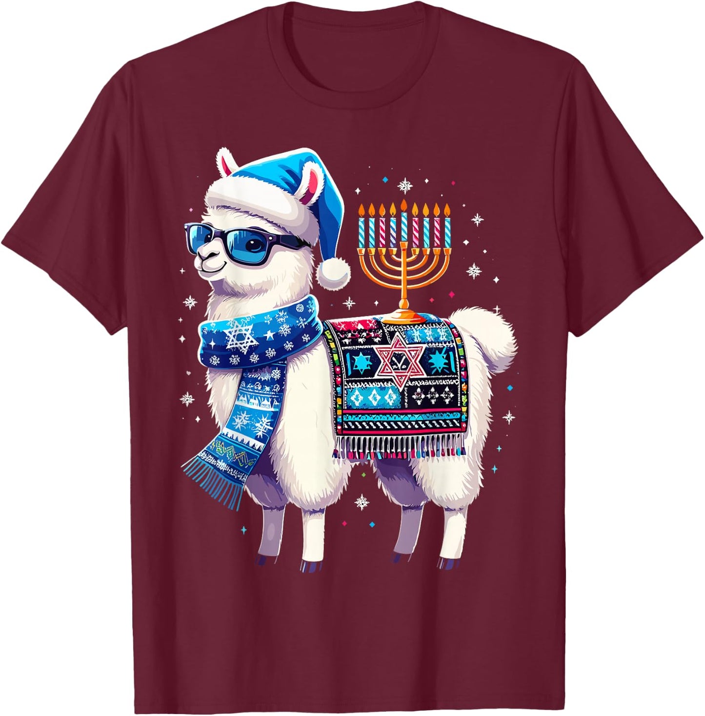 Hanukkah Llama Alpaca Chanukah T-Shirt - T-Shirt | Maroon