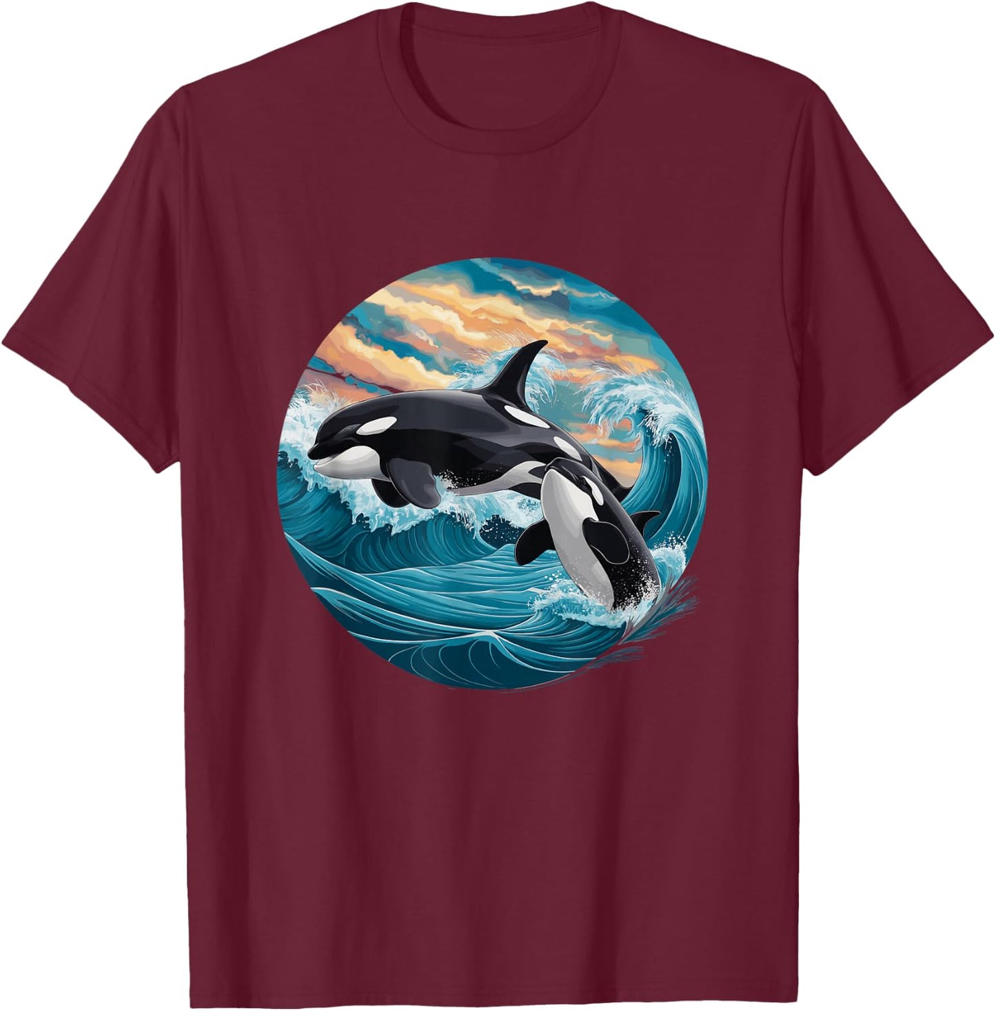 Killer Whale Ocean Orca Waves Boys Kids Orca T-Shirt - T-Shirt | Maroon