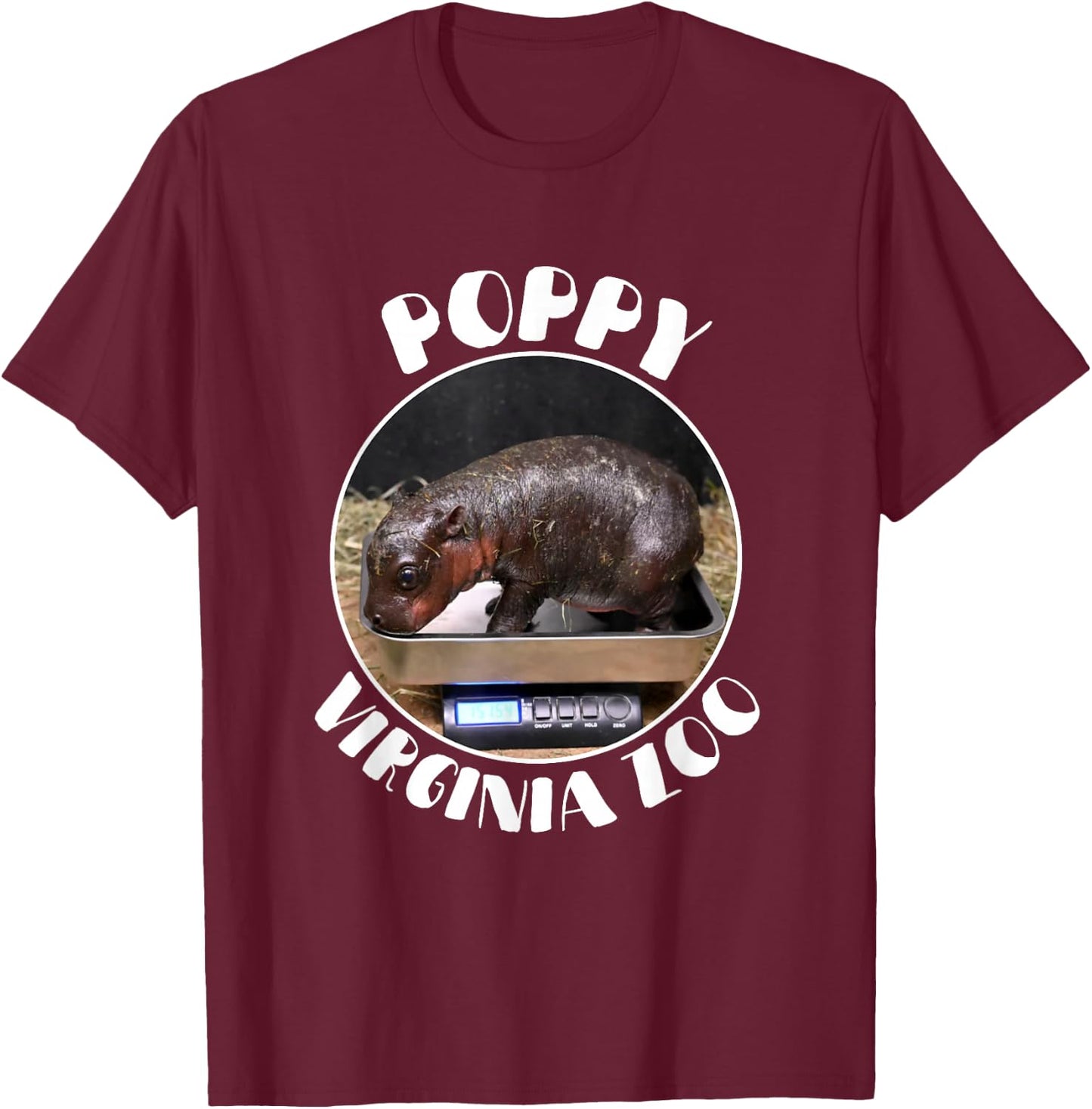Poppy Virginia Zoo Pygmy - The Cute Baby Hippo T-Shirt - T-Shirt | Maroon