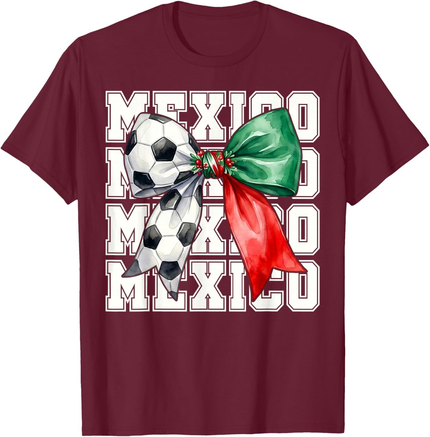 Mexico Coquette Bow Mexican Flag Vintage Pride Men Women Kid T-Shirt - T-Shirt | Maroon