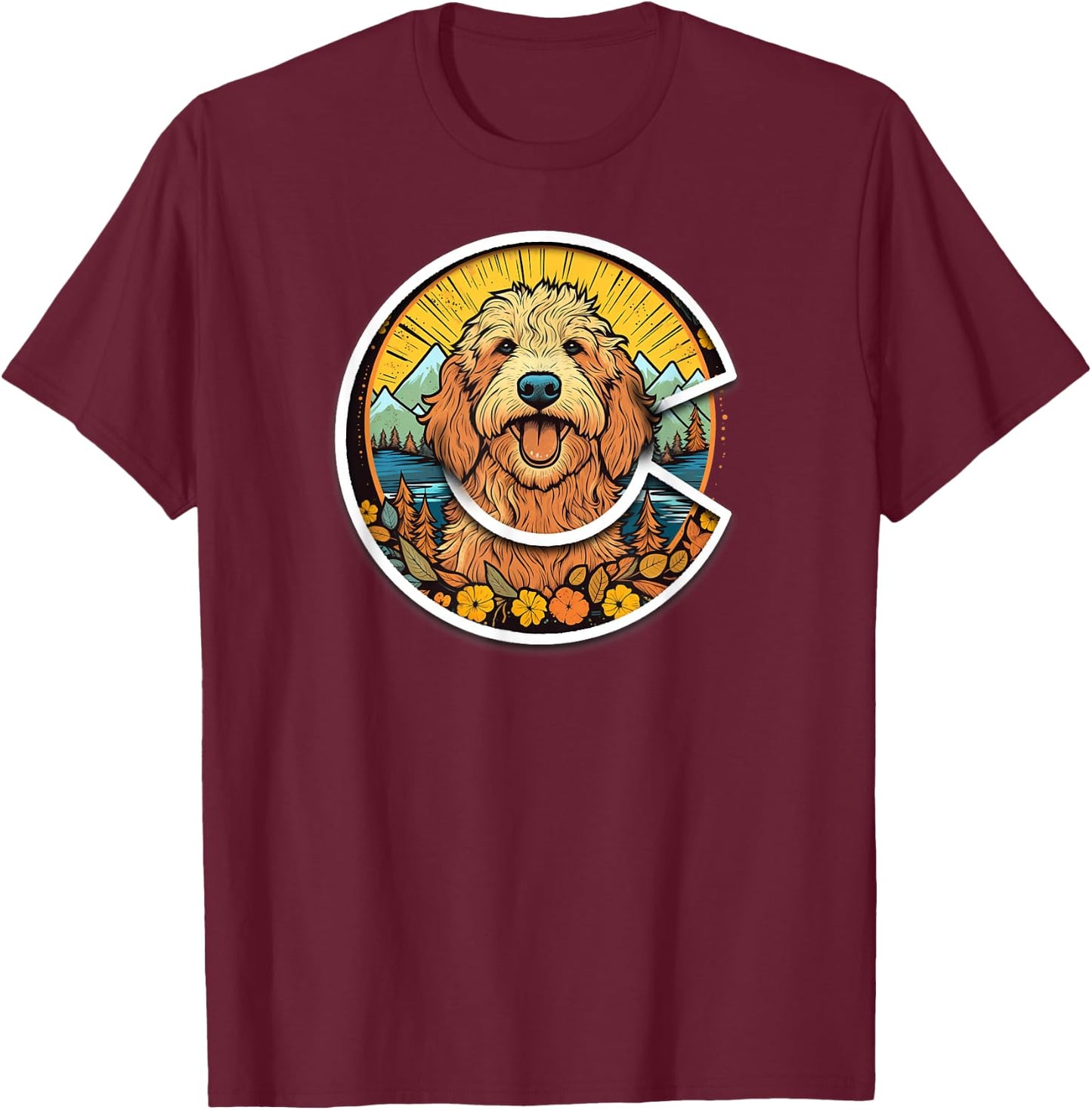 Colorado GoldenDoodle - Cute Doodle Dog in the Mountains T-Shirt - T-Shirt | Maroon