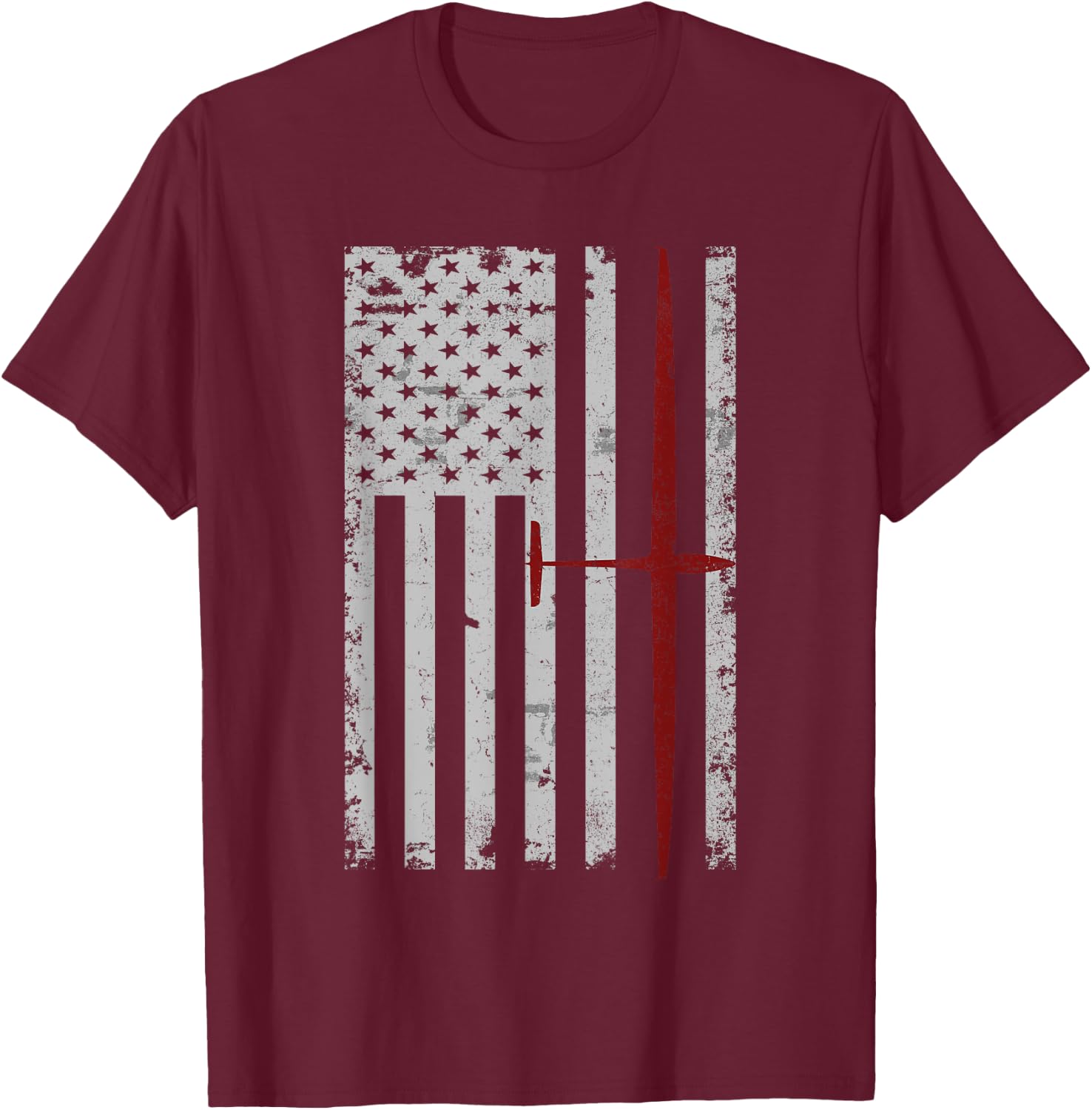 Glider Sailplane Pilot Patriotic Flag Soaring T-Shirt - T-Shirt | Maroon