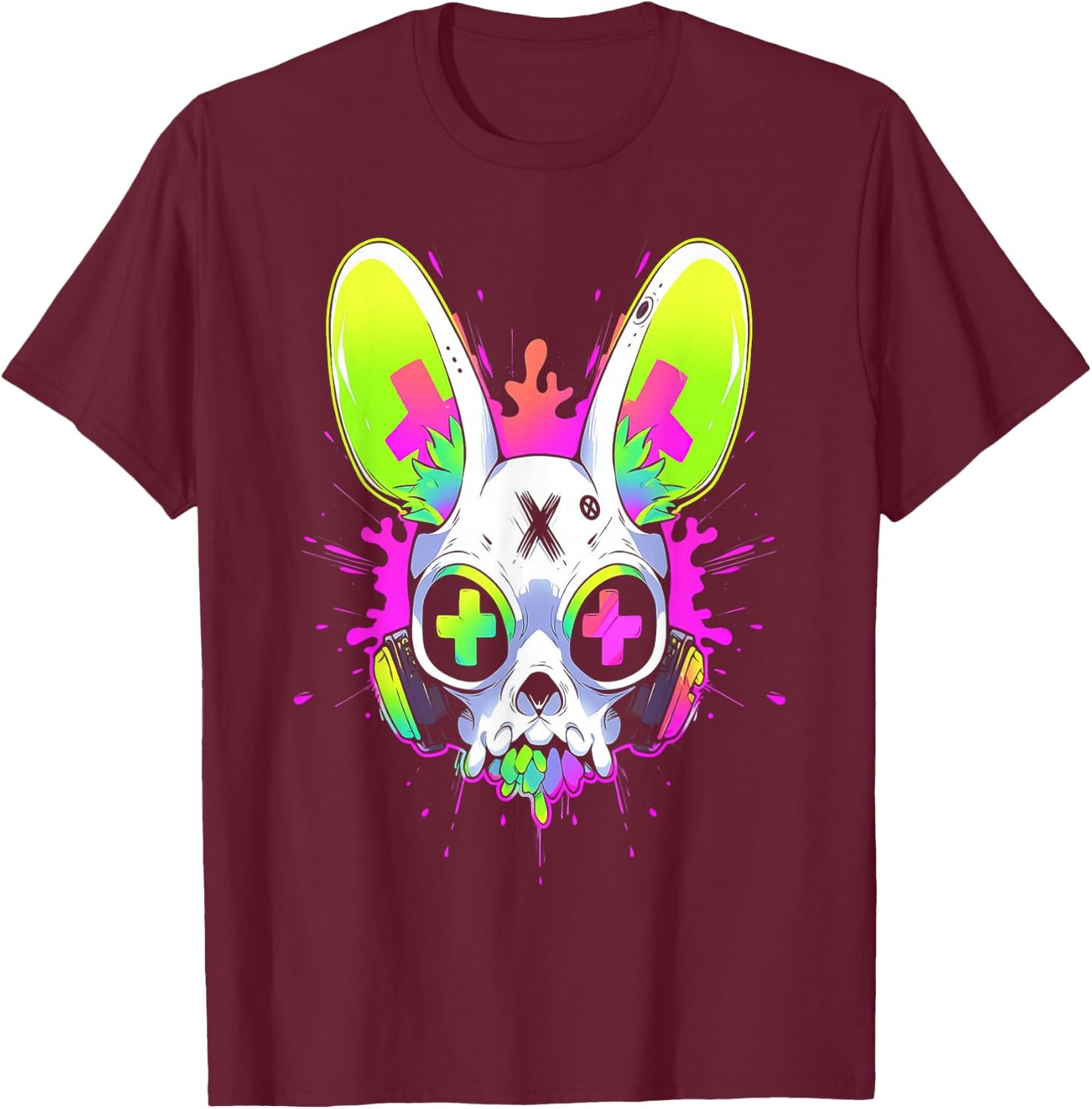 Psychedelic Techno Rabbit | Rave EDM Punk Grunge Aesthetic T-Shirt - T-Shirt | Maroon