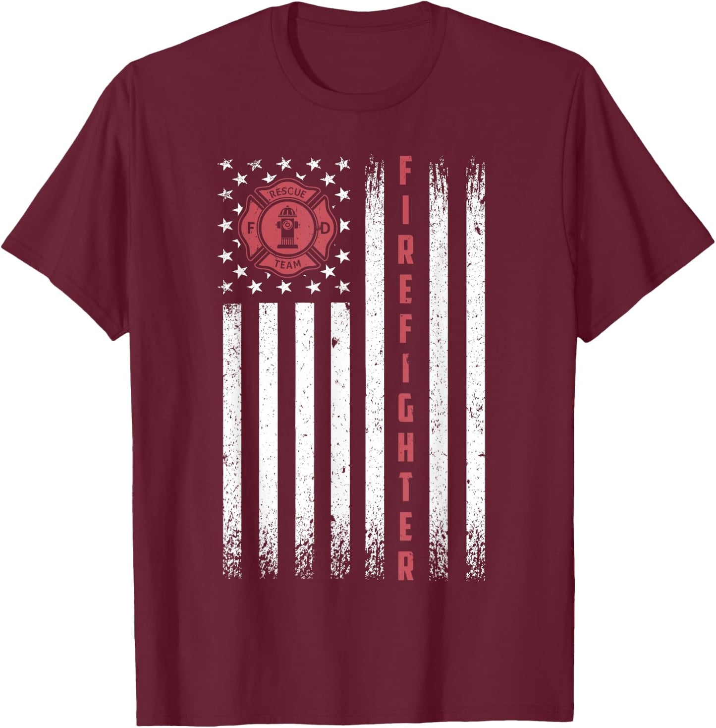 Firefighter Patriotic Usa American Flag T-Shirt - T-Shirt | Maroon
