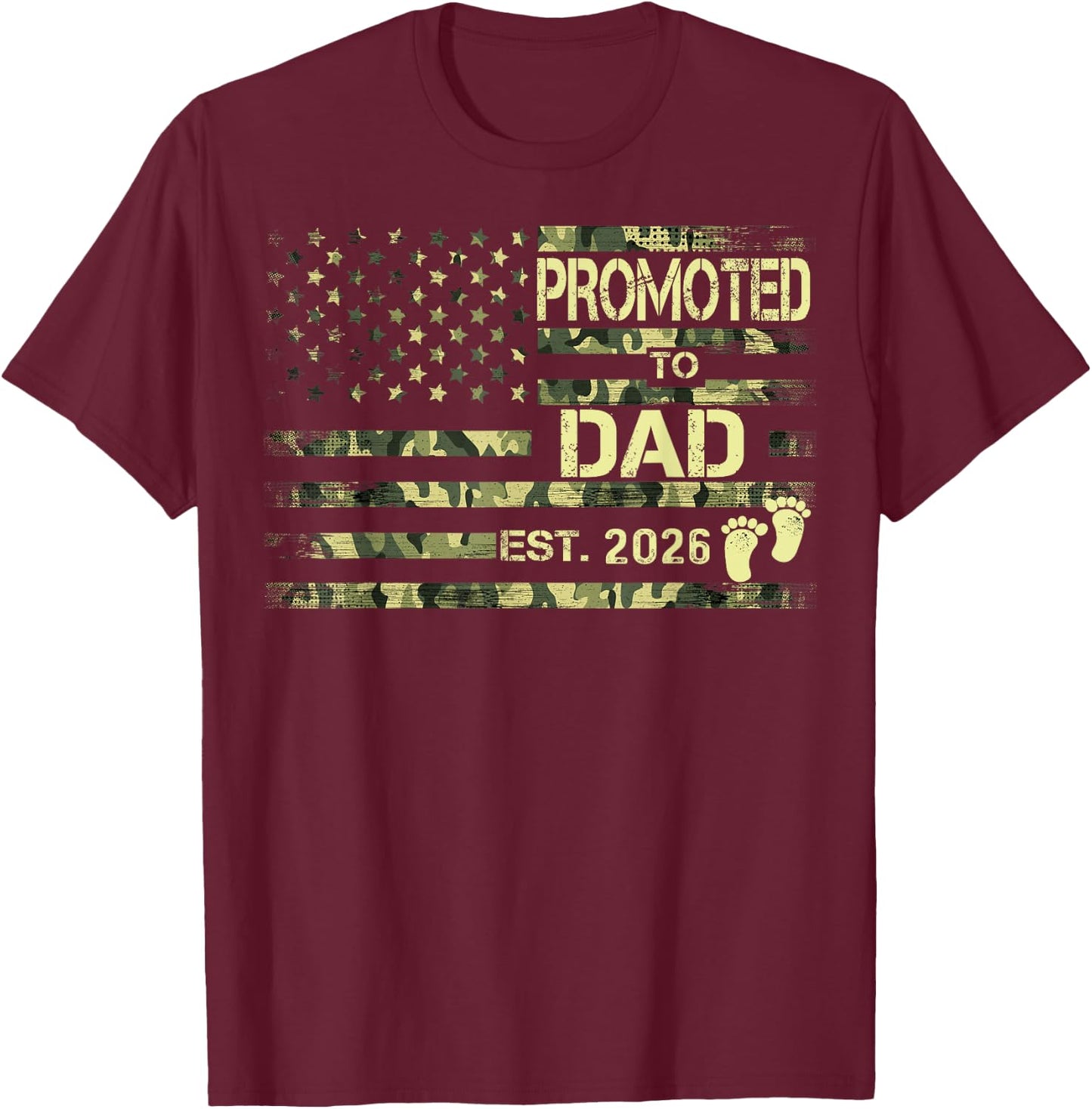 Promoted To Dad Est 2026 Pregnancy American Flag Camo Kids Men T-Shirt - T-Shirt | Maroon