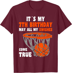 7 Year Old Happy 7th Birthday Basketball 7th Birthday T-Shirt - T-Shirt | Maroon