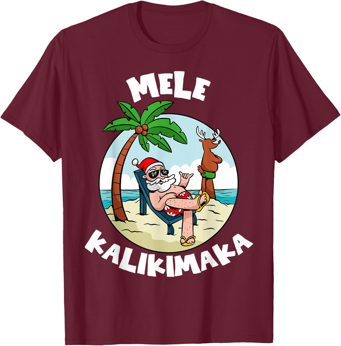 Mele Kalikimaka Hawaii Christmas Surfing Santa Xmas Summer T-Shirt - T-Shirt | Maroon
