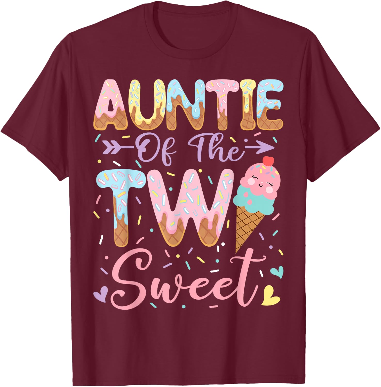 Auntie of The Two Sweet 2nd Birthday Girl Ice Cream T-Shirt - T-Shirt | Maroon