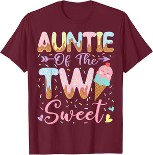 Auntie of The Two Sweet 2nd Birthday Girl Ice Cream T-Shirt - T-Shirt | Maroon
