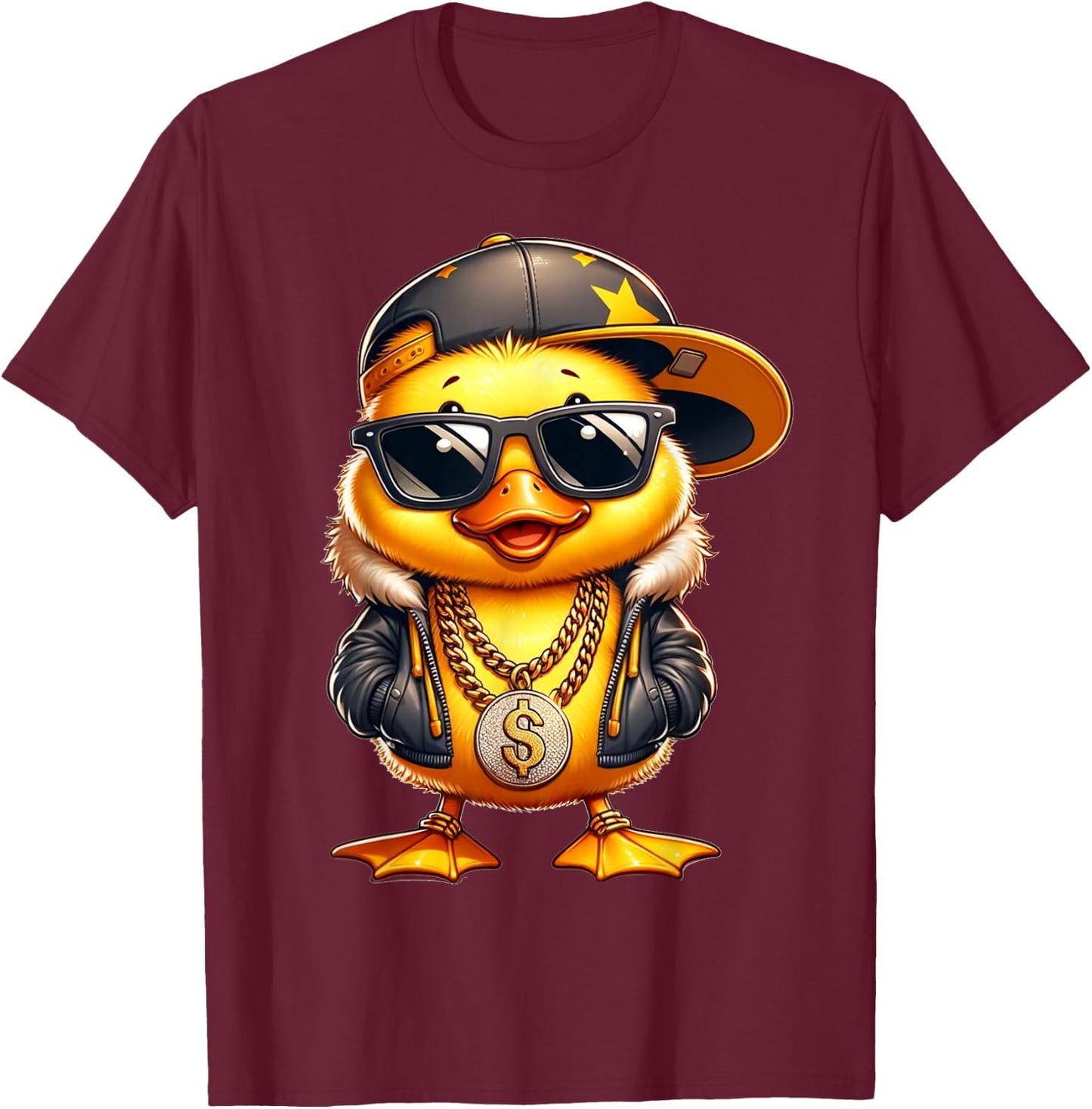 Entchen Designer Designs Cute Duckling Rapper , Children, Men, Women, Black, S T-Shirt - T-Shirt | Maroon