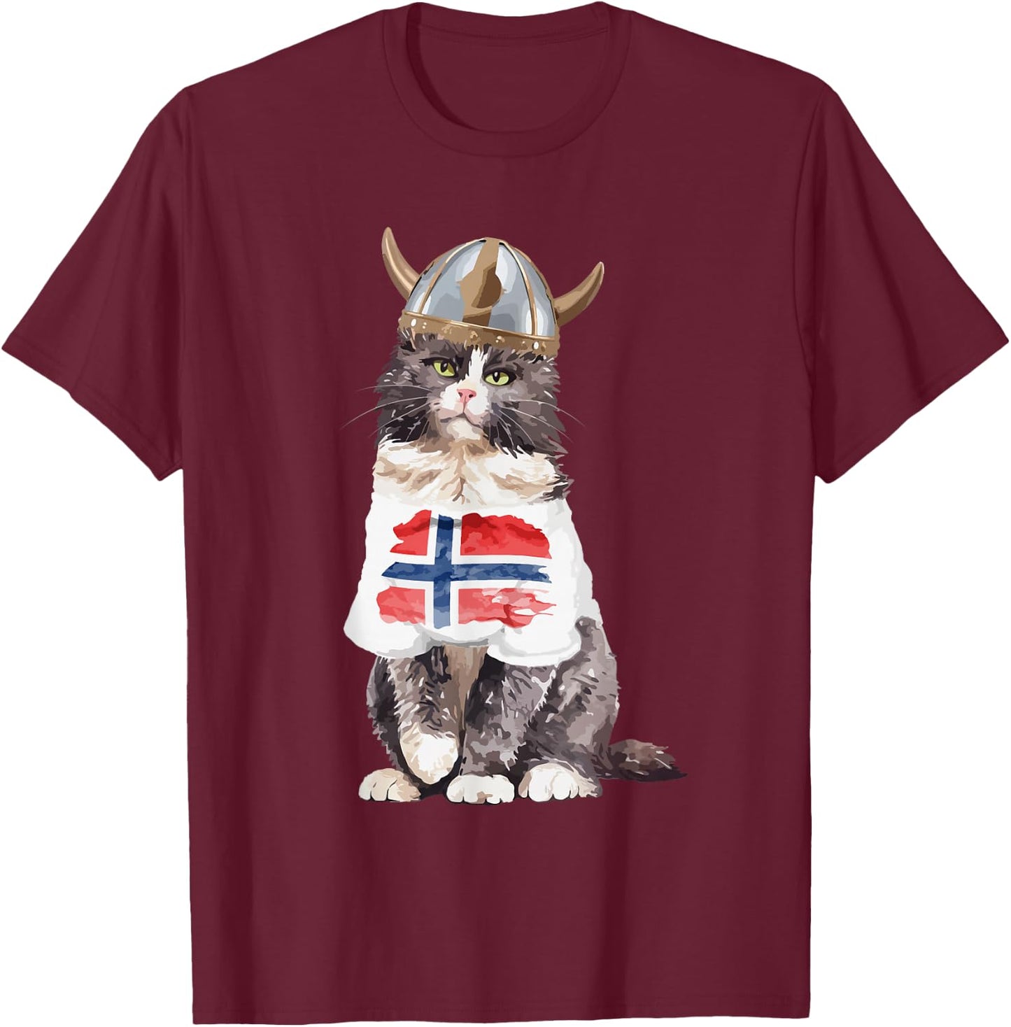 Norwegian Forest Cat Norway Flag T-Shirt - T-Shirt | Maroon