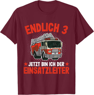 Children's Fire Brigade 3 Years 3rd Birthday Boy Fire Brigade , black T-Shirt - T-Shirt | Maroon