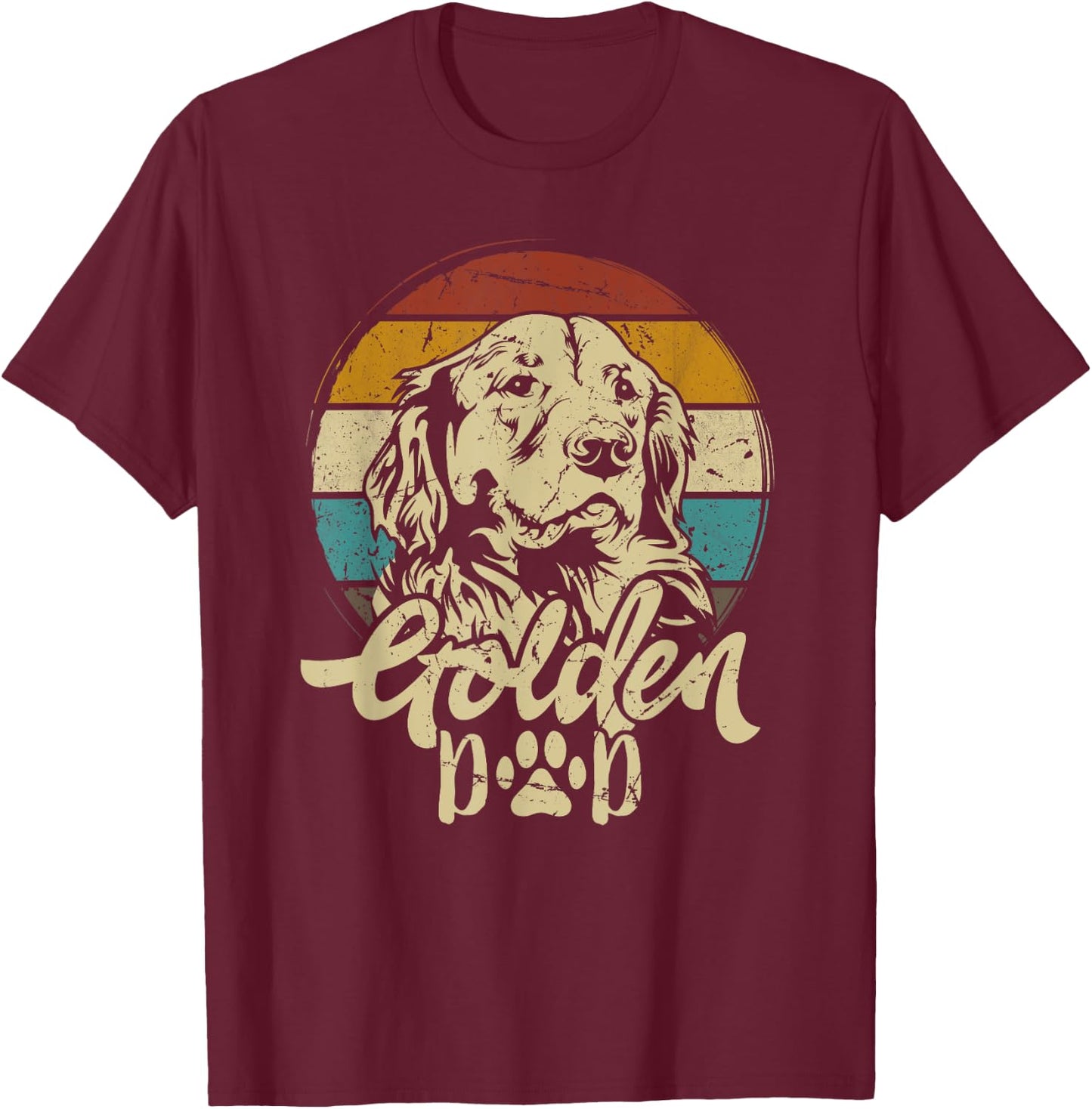 Golden Dad Retro Sunset Golden Retriever Lover Gift Dog Papa T-Shirt - T-Shirt | Maroon