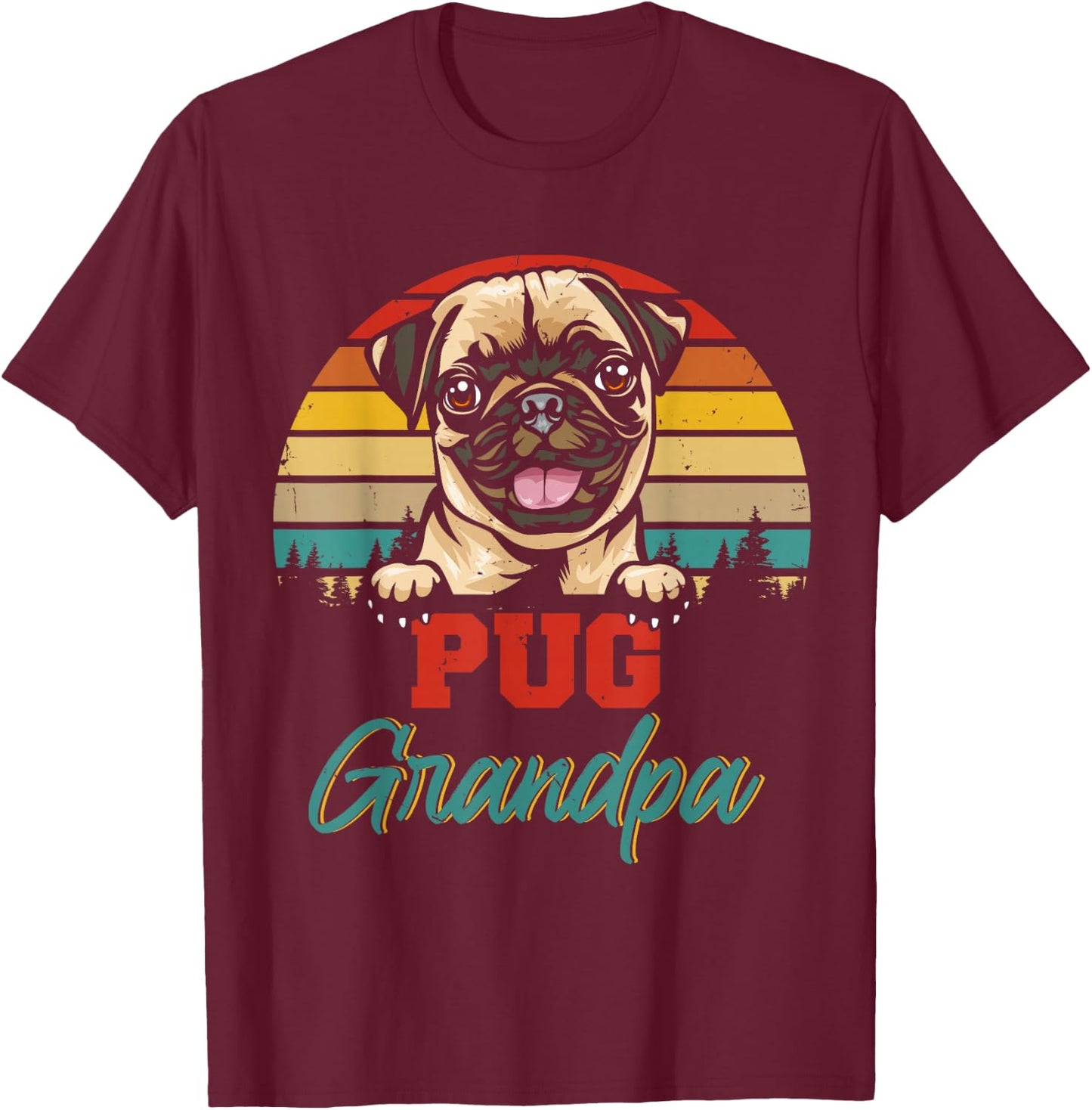 Vintage Retro Pug Grandpa Cool Father's Day Dog Lover Men Women Kids T-Shirt - T-Shirt | Maroon