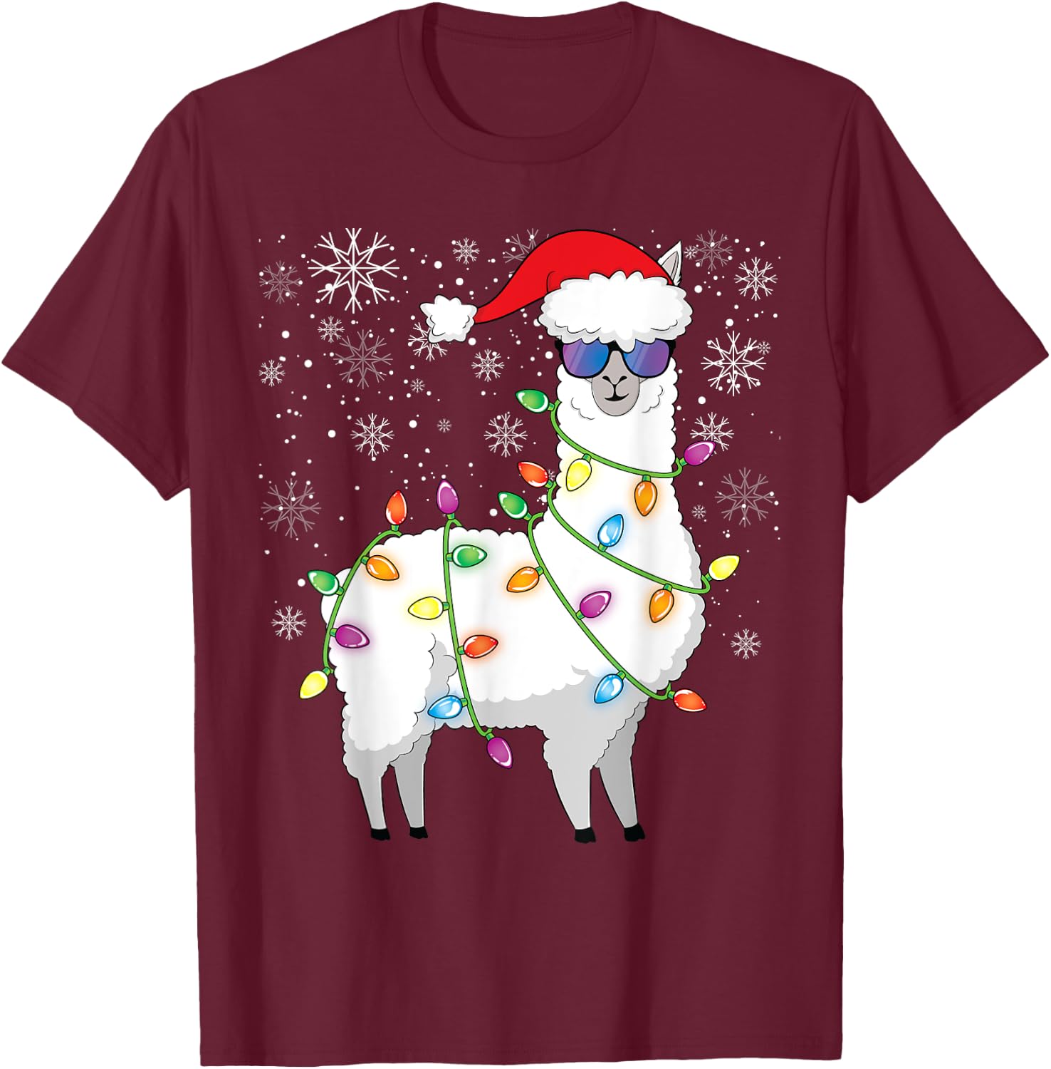 Christmas Llama Funny Christmas Alpaca Santa Llama T-Shirt - T-Shirt | Maroon