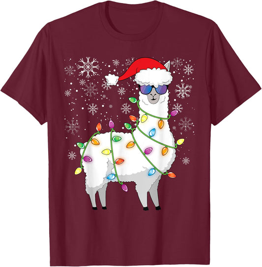 Christmas Llama Funny Christmas Alpaca Santa Llama T-Shirt - T-Shirt | Maroon