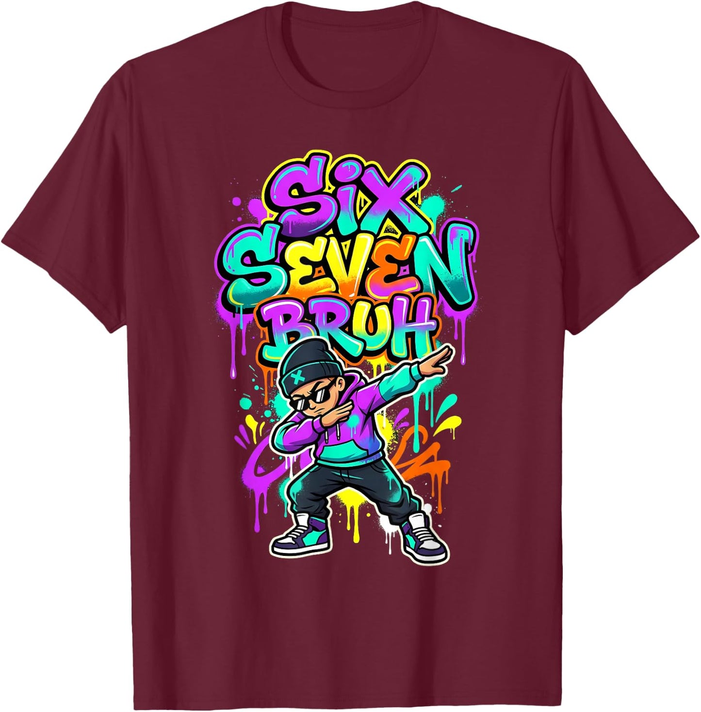 Six Seven 67 Schule Gen Alpha Slang Meme T-Shirt - T-Shirt | Maroon