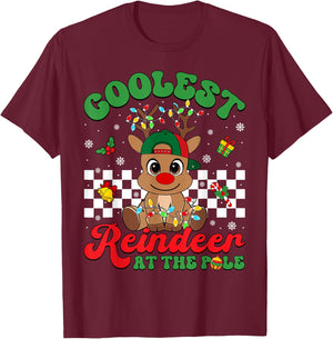 Coolest Reindeer At The Pole North Pole Christmas Boys Kids T-Shirt - T-Shirt | Maroon