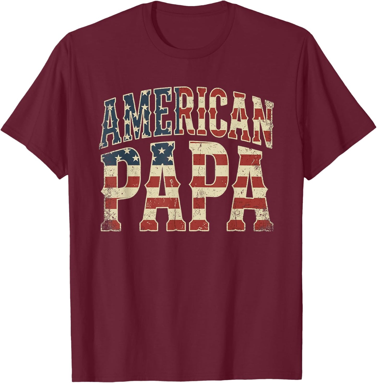 Retro Camo Dad American Flag Papa Fathers Day T-Shirt - T-Shirt | Maroon
