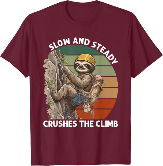 Bouldering Slow And Steady Sloth Rock Climbing T-Shirt - T-Shirt | Maroon