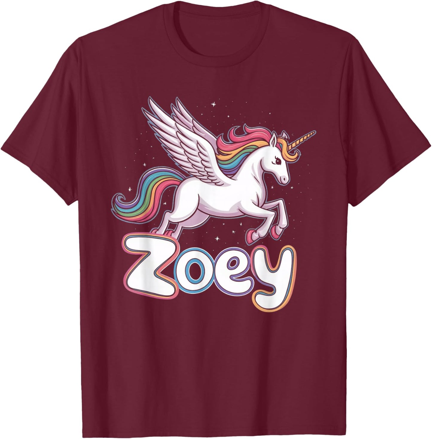 Magical Zoey Unicorn Girl First Name Design T-Shirt - T-Shirt | Maroon