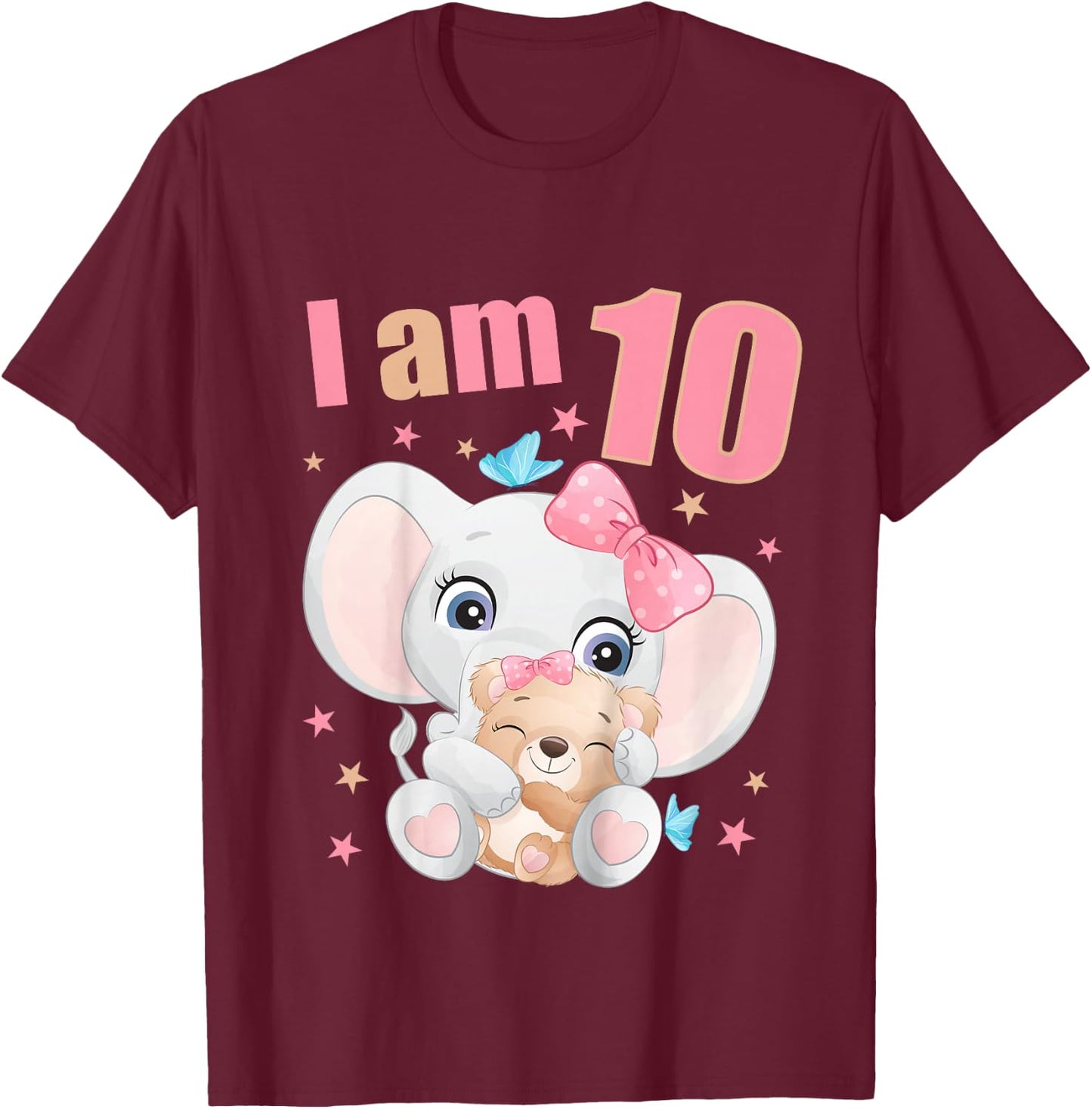 10 Years old 10 birthday outfit girl Elephant T-Shirt - T-Shirt | Maroon