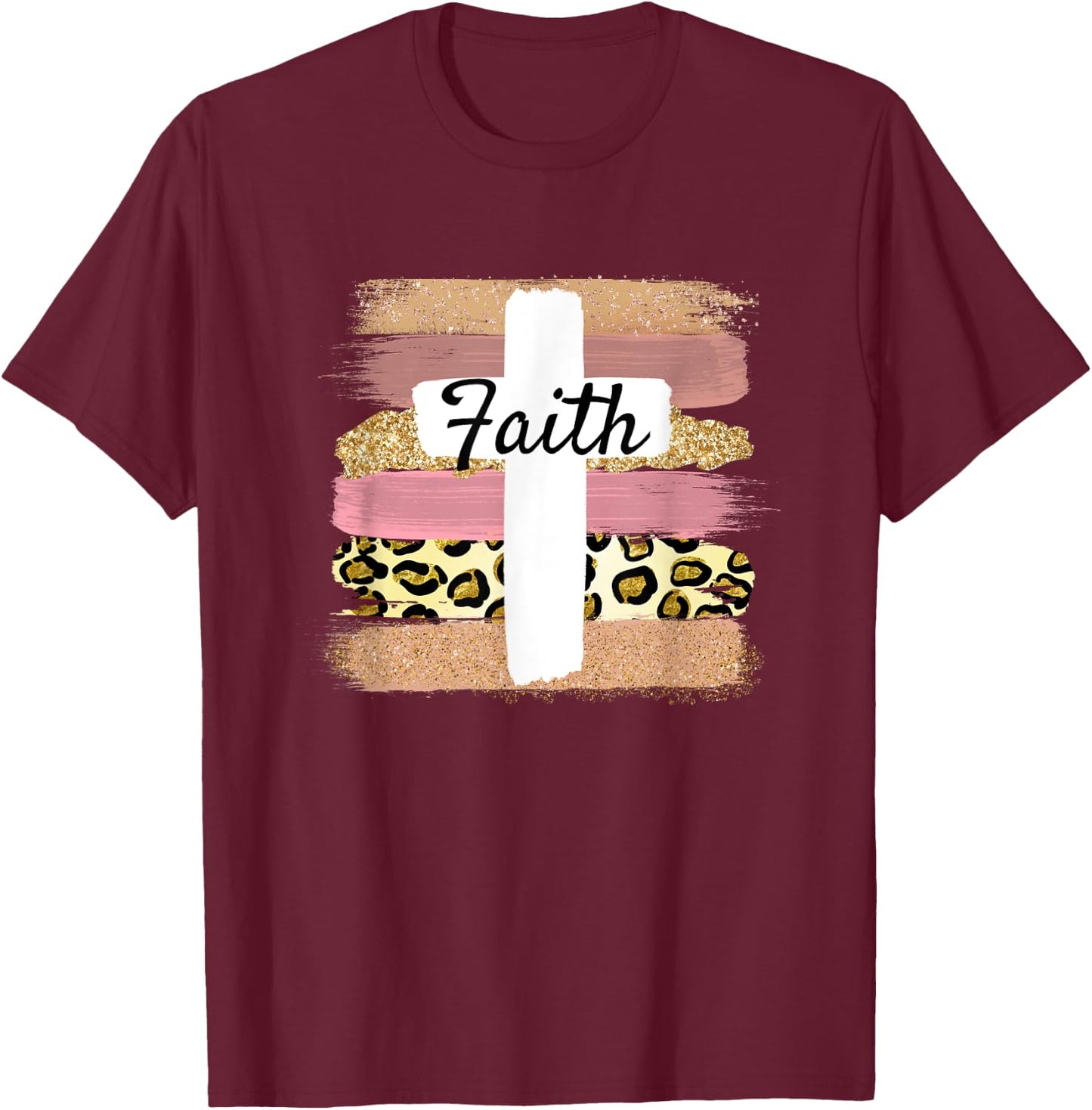 Christian Faith & Cross Leopard Cheetah Ombre Print Jesus T-Shirt - T-Shirt | Maroon