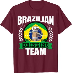 Brazil Drinking Team Funny Brazilian Flag Beer Party Gift T-Shirt - T-Shirt | Maroon