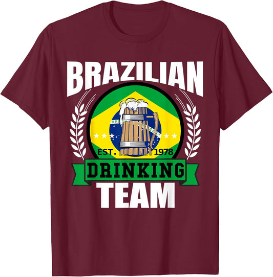 Brazil Drinking Team Funny Brazilian Flag Beer Party Gift T-Shirt - T-Shirt | Maroon