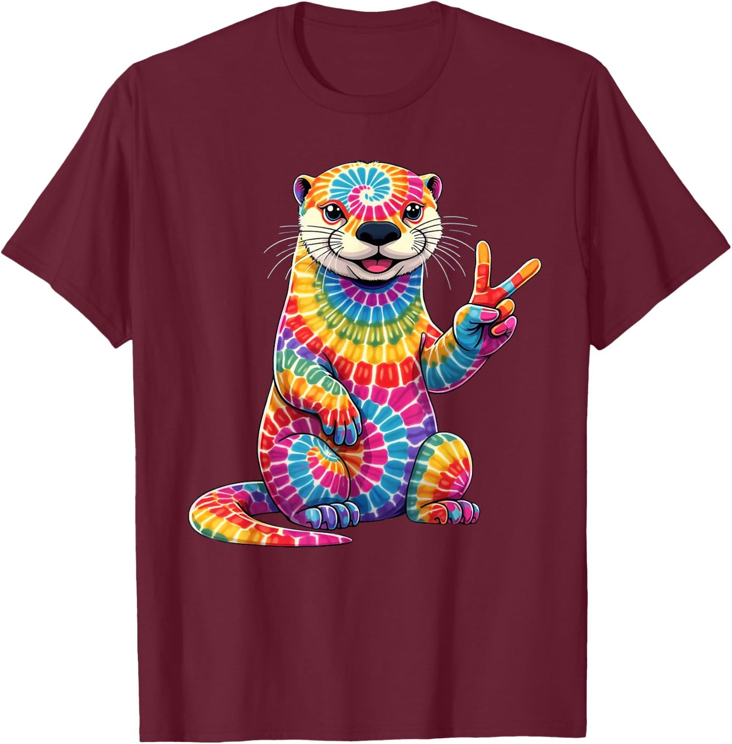 Tie Dye Otter Colorful Hippie Otter Rainbow T-Shirt - T-Shirt | Maroon