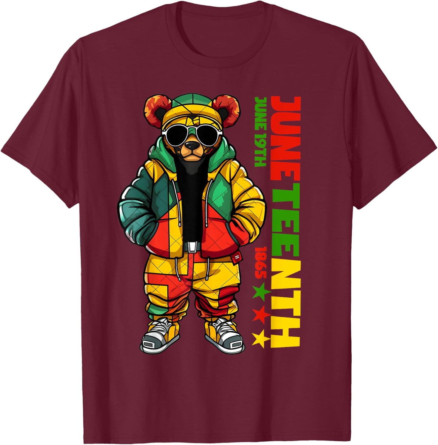 Juneteenth Black King Hip Hop Teddy Bear African American T-Shirt - T-Shirt | Maroon