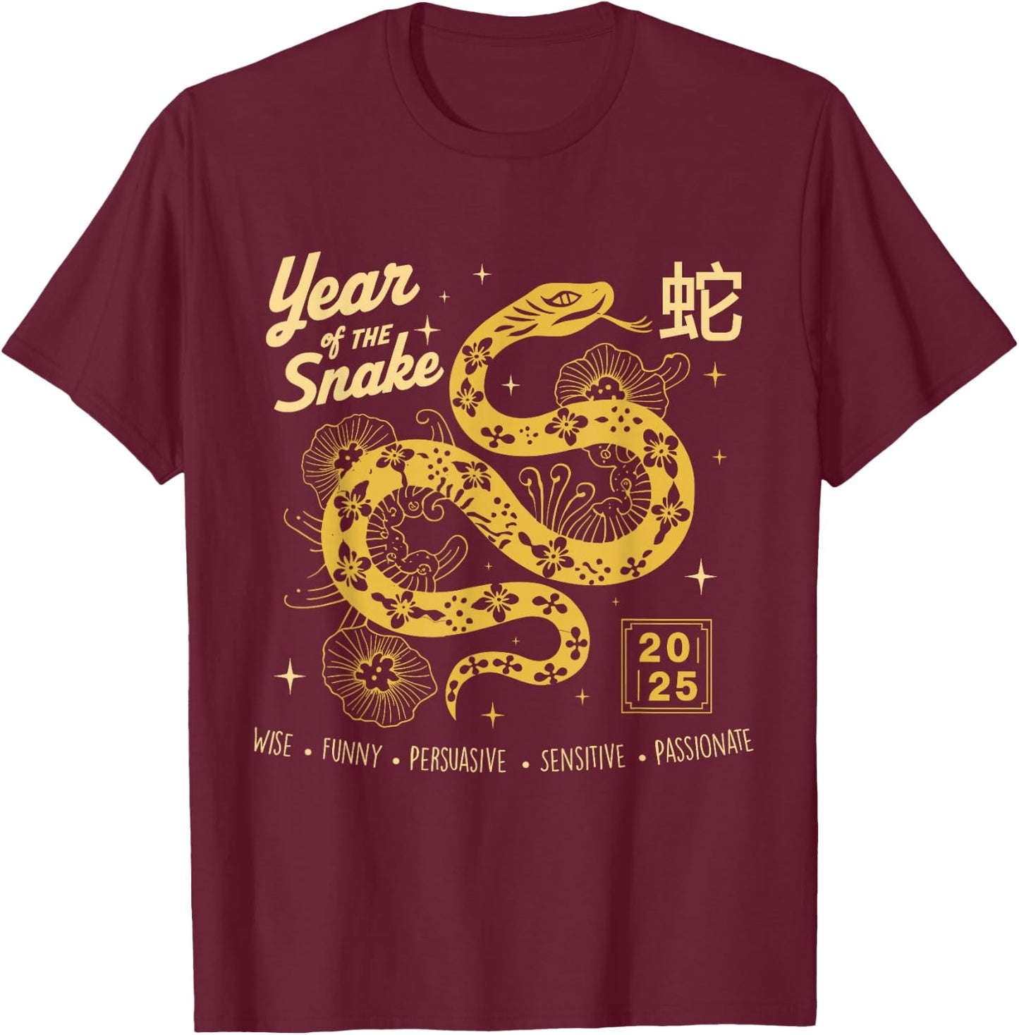 Happy Lunar Chinese New Year Of The Snake 2025 Zodiac Women T-Shirt - T-Shirt | Maroon