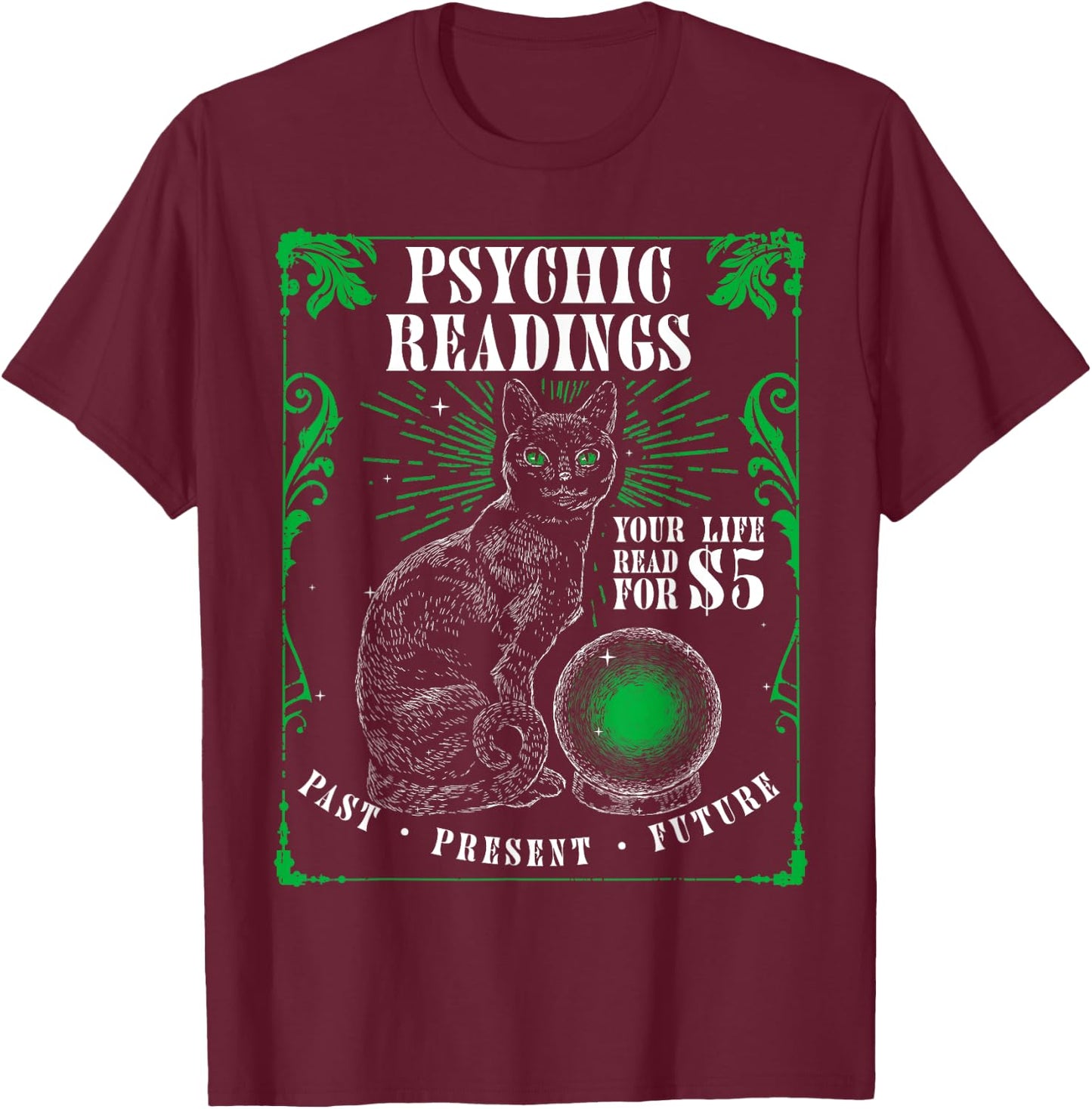 Psychic Readings Cat Fortune Teller Spiritual Reader T-Shirt - T-Shirt | Maroon