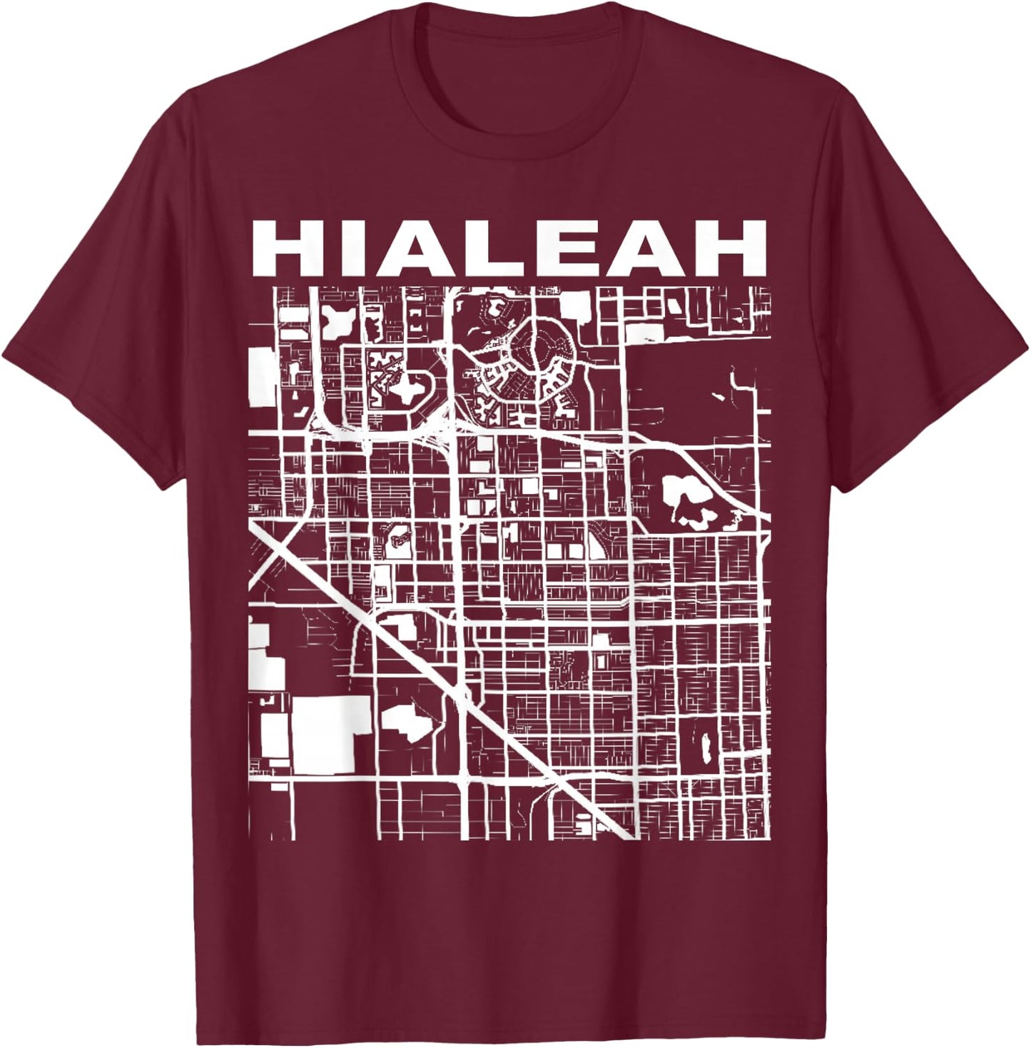 Florida Souvenir Hialeah City Street Map T-Shirt - T-Shirt | Maroon