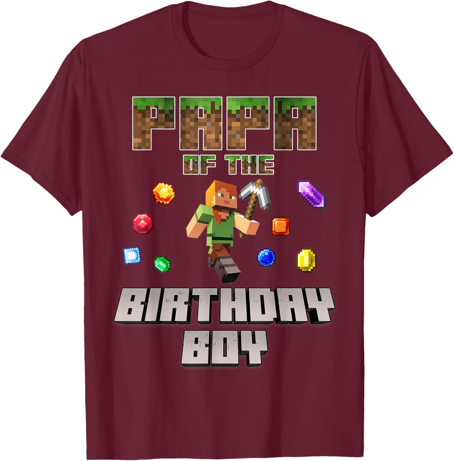 Papa Of The Birthday Boy Video Gamer Pixel Number T-Shirt - T-Shirt | Maroon