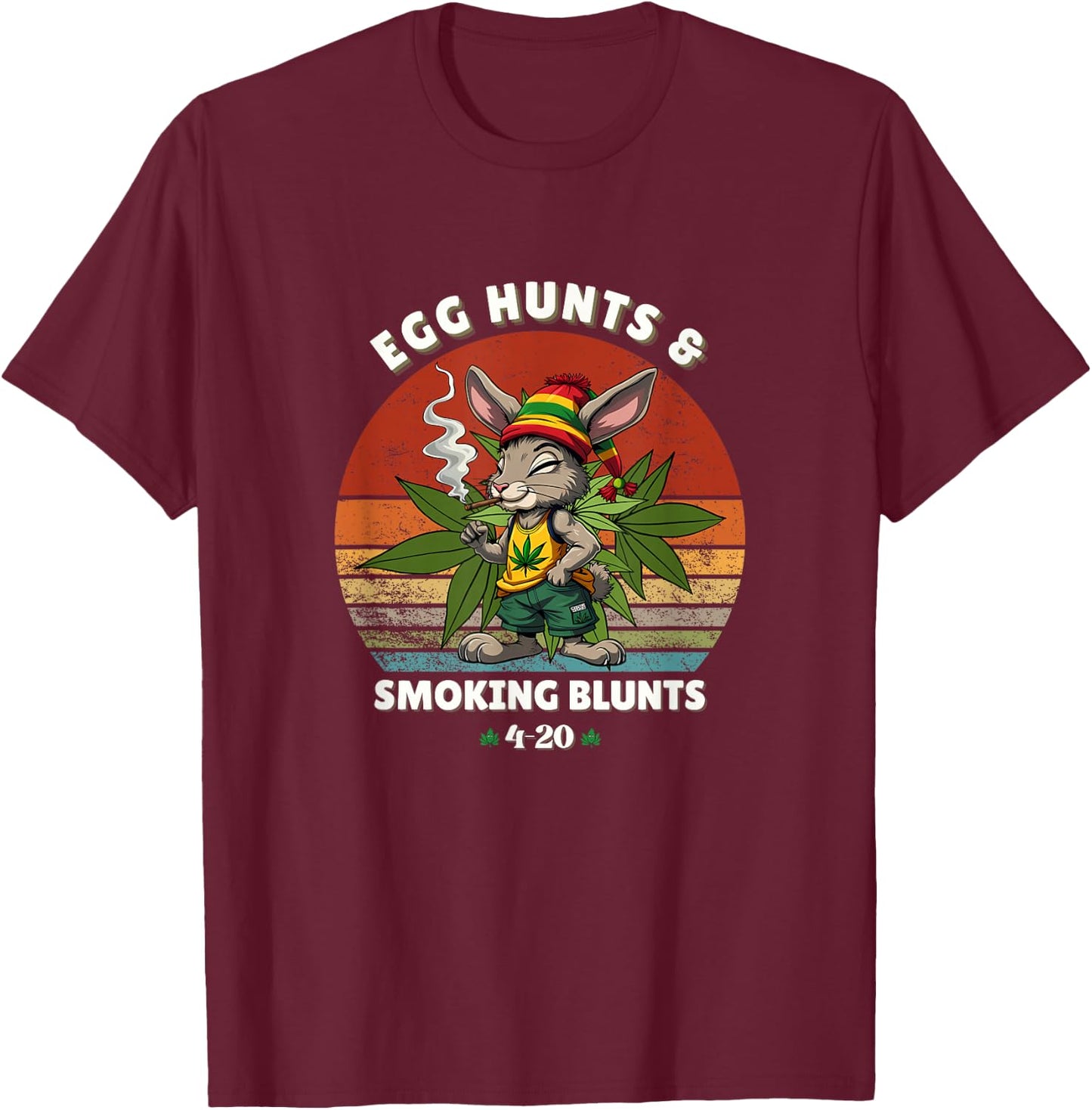 Stoned Easter Bunny With Joint 4/20 Marijuana Easter 420 Day T-Shirt - T-Shirt | Maroon
