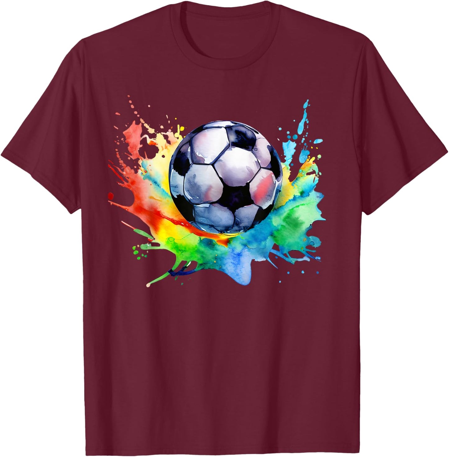 Football Watercolor Soccer Ball Artsy Splash Player Team T-Shirt - T-Shirt | Maroon