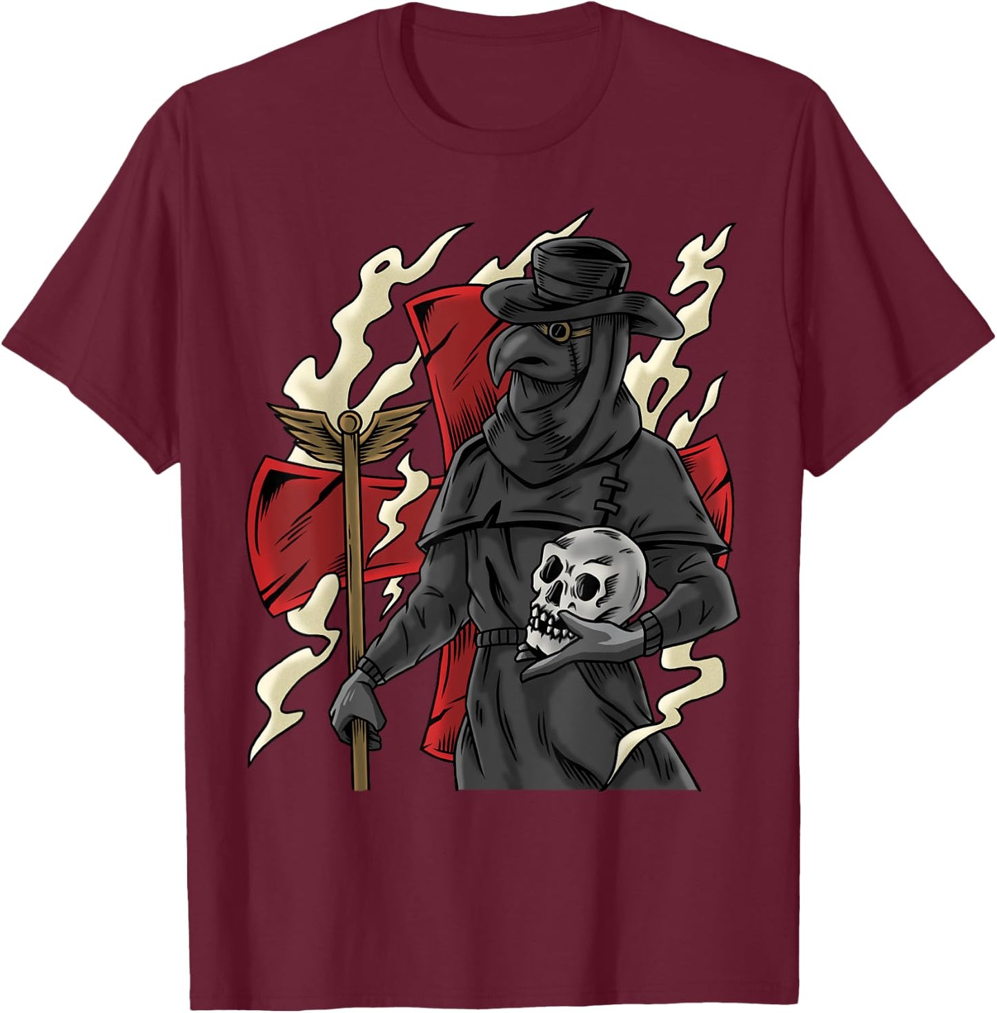 Plague Doctor Goth Skull Occult Black Gothic Steampunk T-Shirt - T-Shirt | Maroon