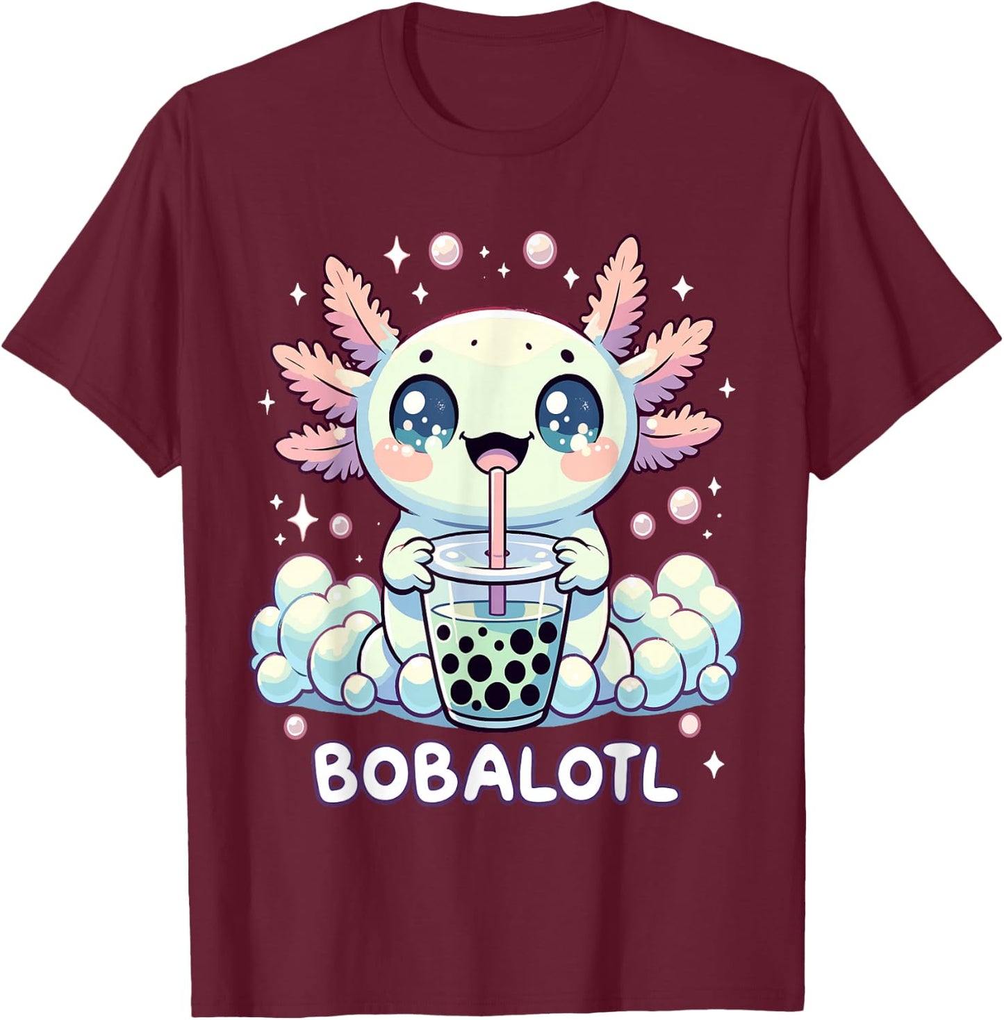 Axolotl Bubble Tea Anime Kawaii Cute Axolotl T-Shirt - T-Shirt | Maroon
