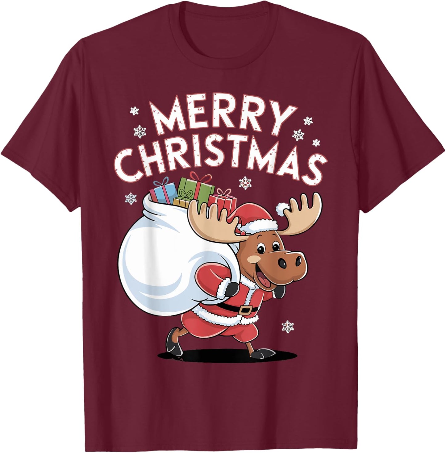 Merry Christmas Moose T-Shirt - T-Shirt | Maroon